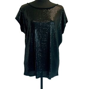 Tommy Bahama black sequin short sleeve blouse top Sz S